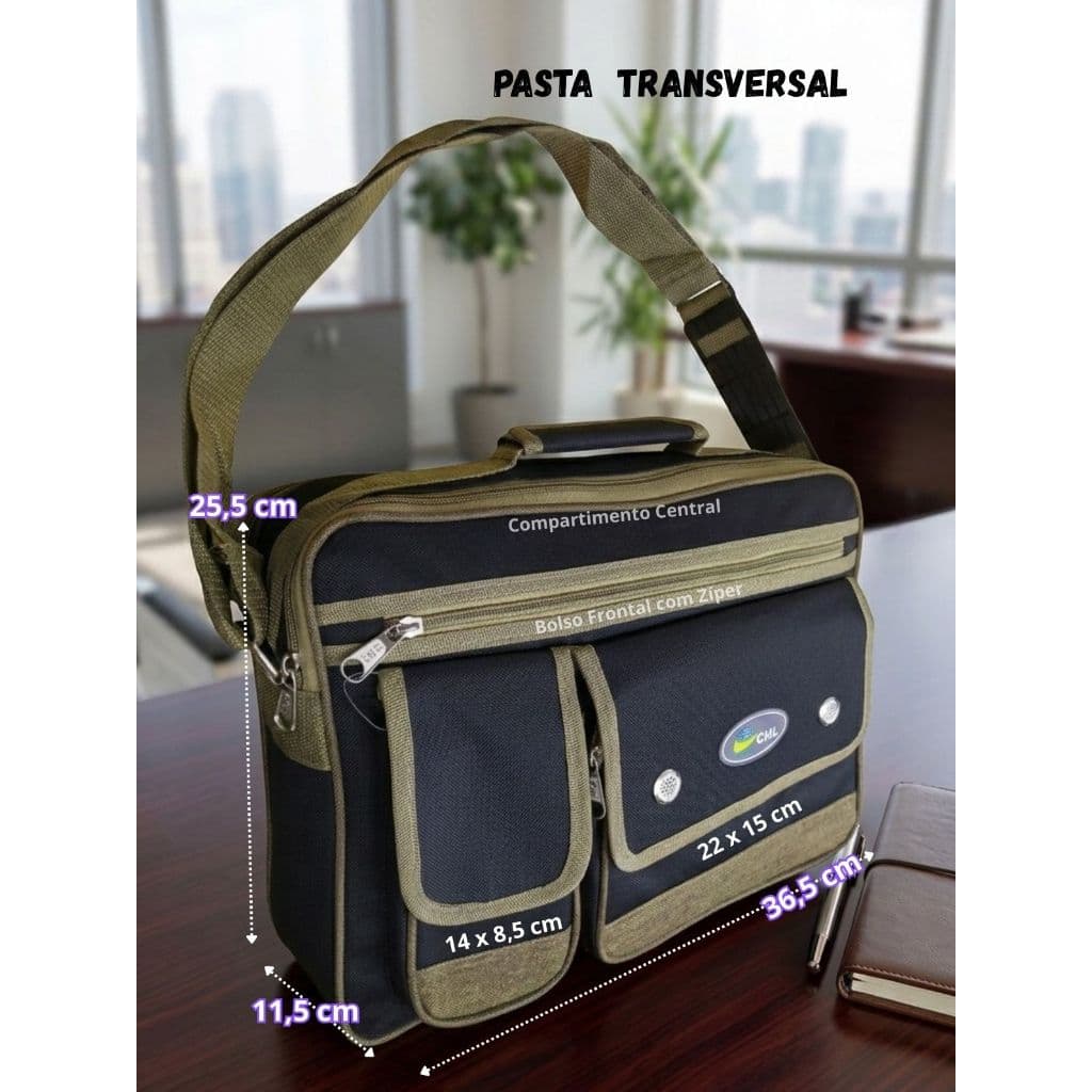 Bolsa Pasta Carteiro Masculina Social Notebook 15 Vários Bolsos Poliéster Resistente
