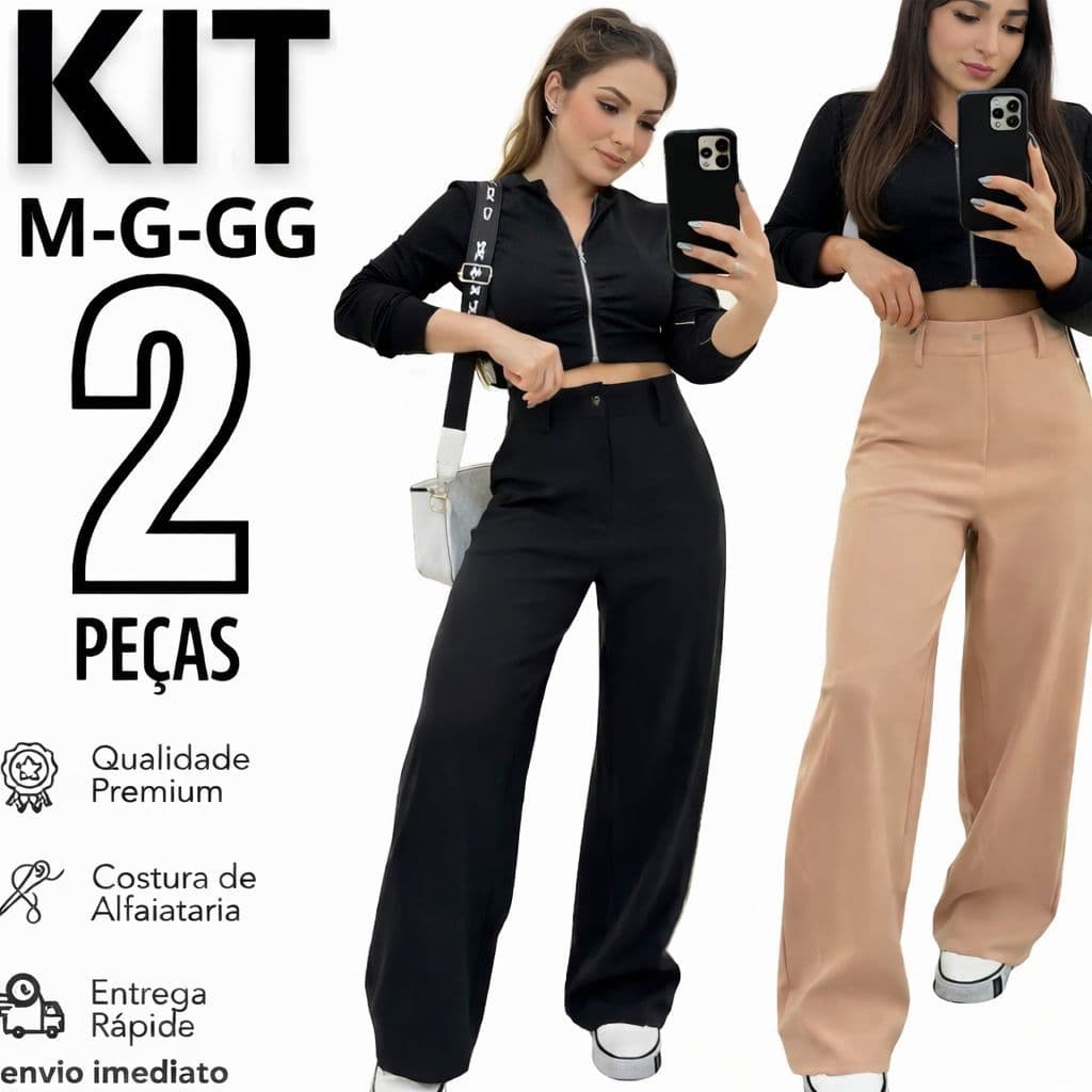 Kit 2 Calça Alfaiataria PREMIUM Cintura Alta Com Bolso PROMOÇÃO ENVIO IMEDIATO
