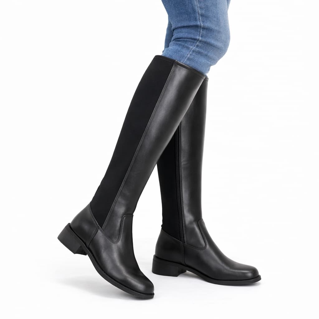 Bota Cano Alto Longo Montaria Feminina Salto Grosso Confortavel Preta