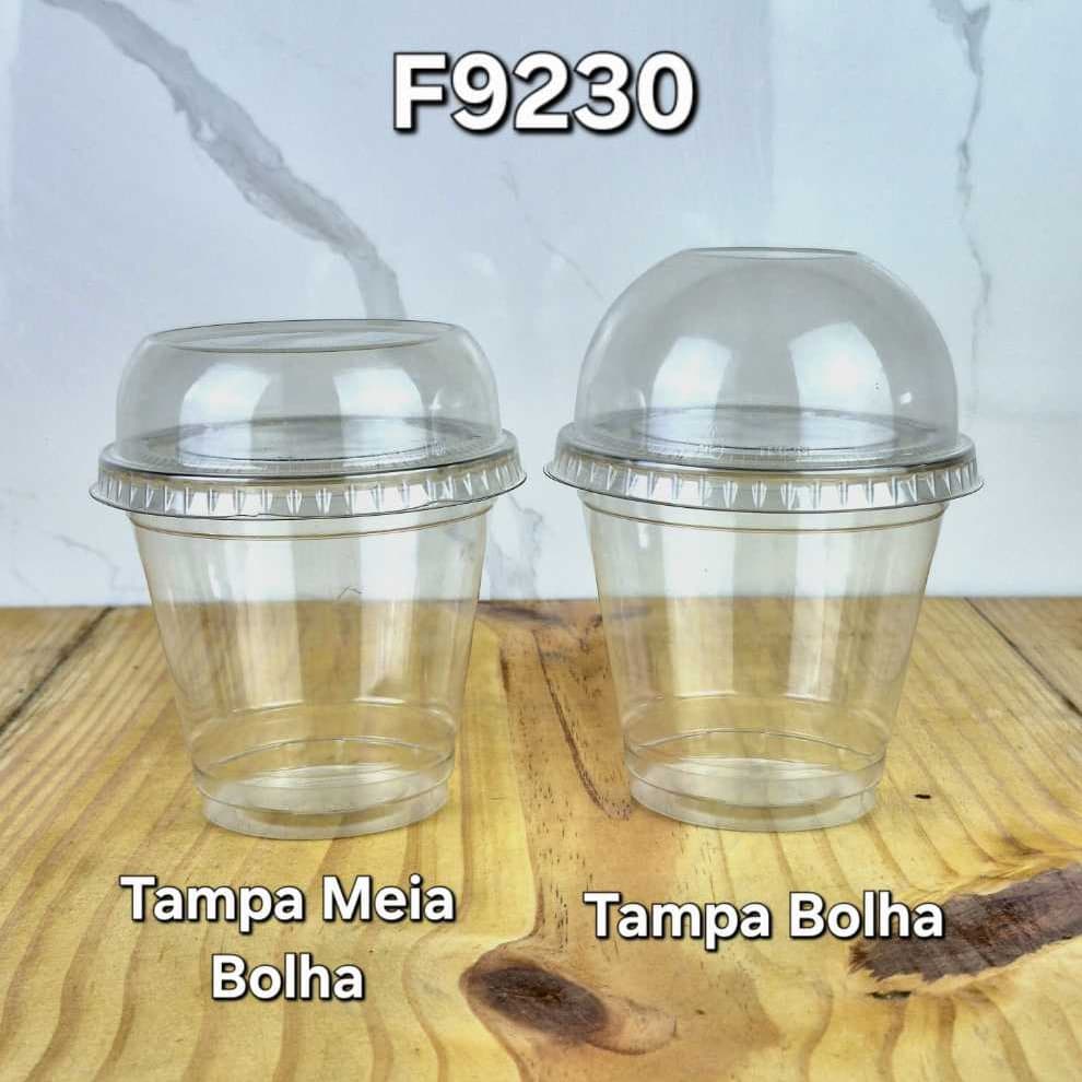 50un Copo 300ml c/Tampa Bolha ou Meia Bolha e Reta Sem Furo Resistentes F9230 Fibraform