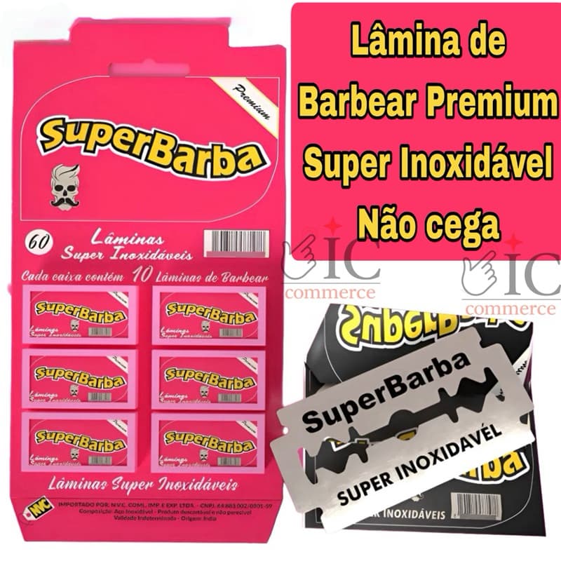 Lâmina de Barbear Inox Super Barba Premium Rosa Cartela 60 ou 120 Unid | Afiada Profissional