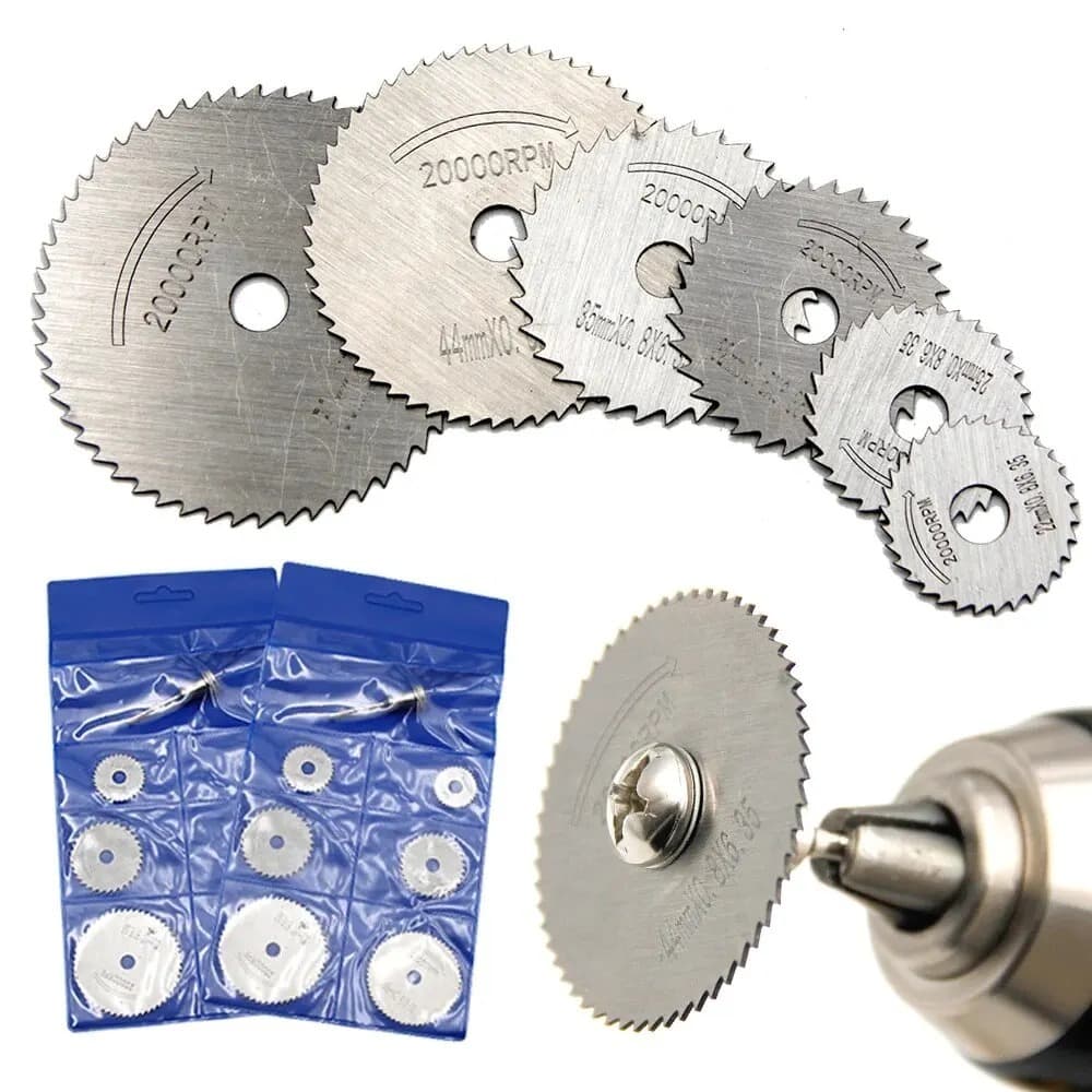 Serra Circular Kit 7 Peças HSS para Mini Furadeira e Micro Retífica com Adaptador – Corte Madeira, Plástico e Metal