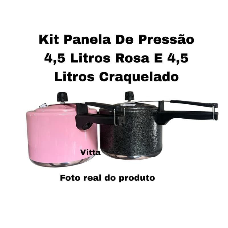 KIT PANELA DE PRESSÃO COM FECHAMENTO INTERNO - 4,5 LITROS - ROSA E CRAQUELADO