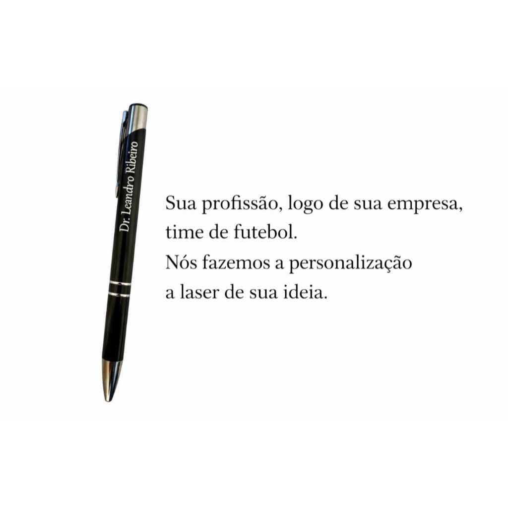 Kit 30 Canetas Preta Metal Personalizada Profissão Logo Time