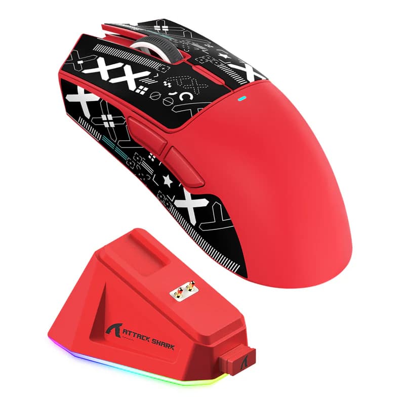 Mouse Gamer Attack Shark X11 Vermelho Sem Fio Bluetooth 2.4GHz Wireless Sensor PAW3311 22000DPI RGB