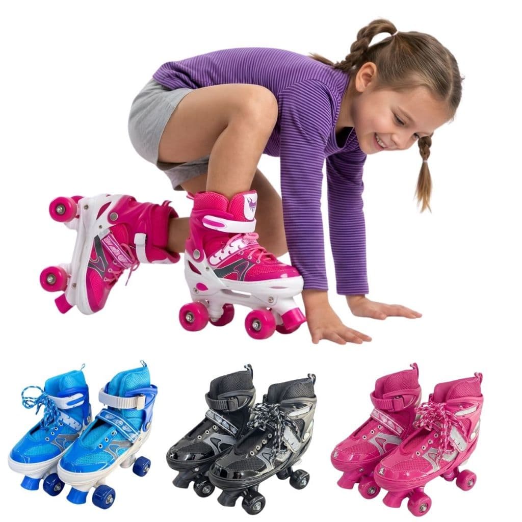 Patins Infantil Ajustável 33 Ao 37 4 Rodas Menina Menino Roller Com Kit Proteção