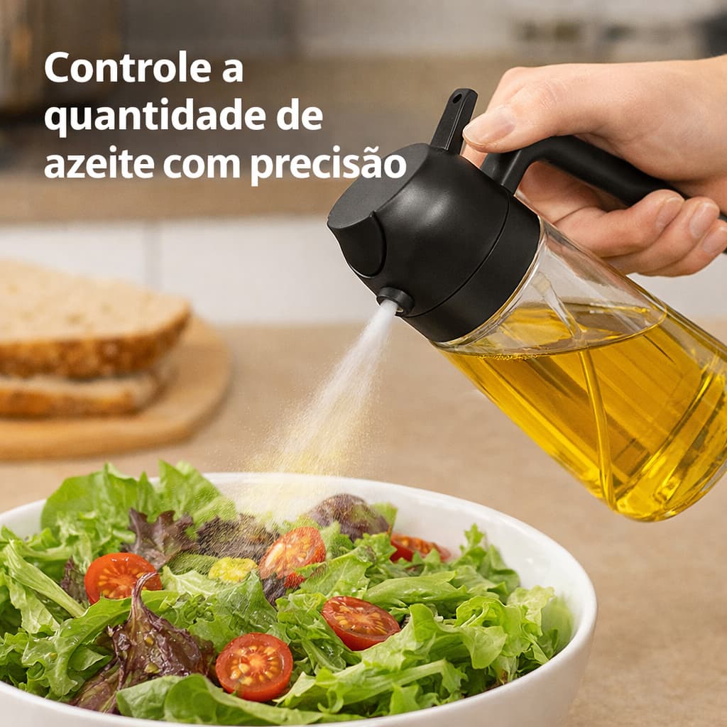 Spray 2 em 1 Borrifador 470ml de Vidro para Dosar Óleo Azeite Vinagre Molho Shoyu Galheteiro Dieta