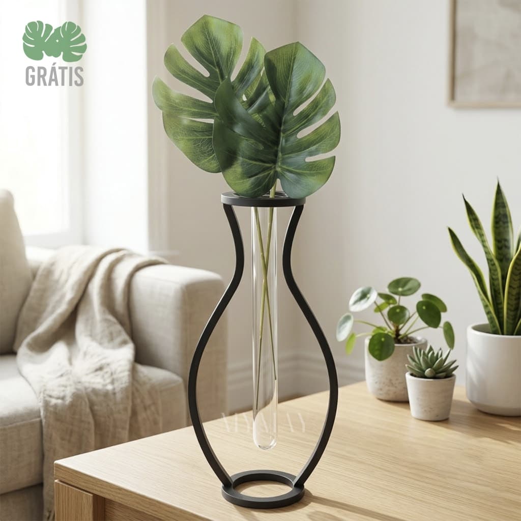 Vaso Decorativo Minimalista Moderno com Tubo de Vidro + 2 Costelas de Adão Presente Dia das Mães