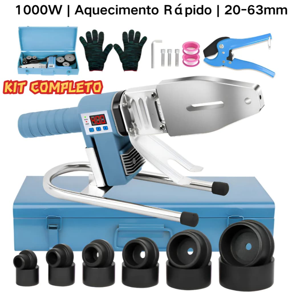 Kit Termofusora PPR 1000W 20-63mm com 6 Bocais e Maleta 110V/220V