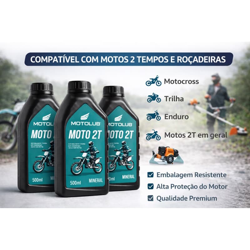 Kit 3 unidades Óleo 2T Motolub Mineral 500ml Lubrificante Moto 2 Tempos Alto Desempenho