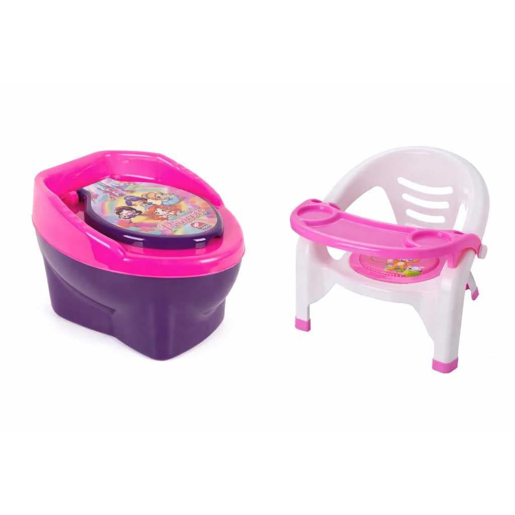 Kit troninho princess + cadeirinha hora do lanche rosa