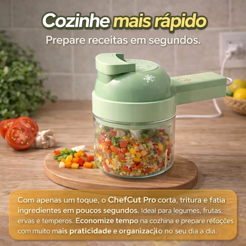 Triturador Elétrico 4 em 1 Portátil Cortador de Legumes Processador Inox Multifuncional ChefCut Pro