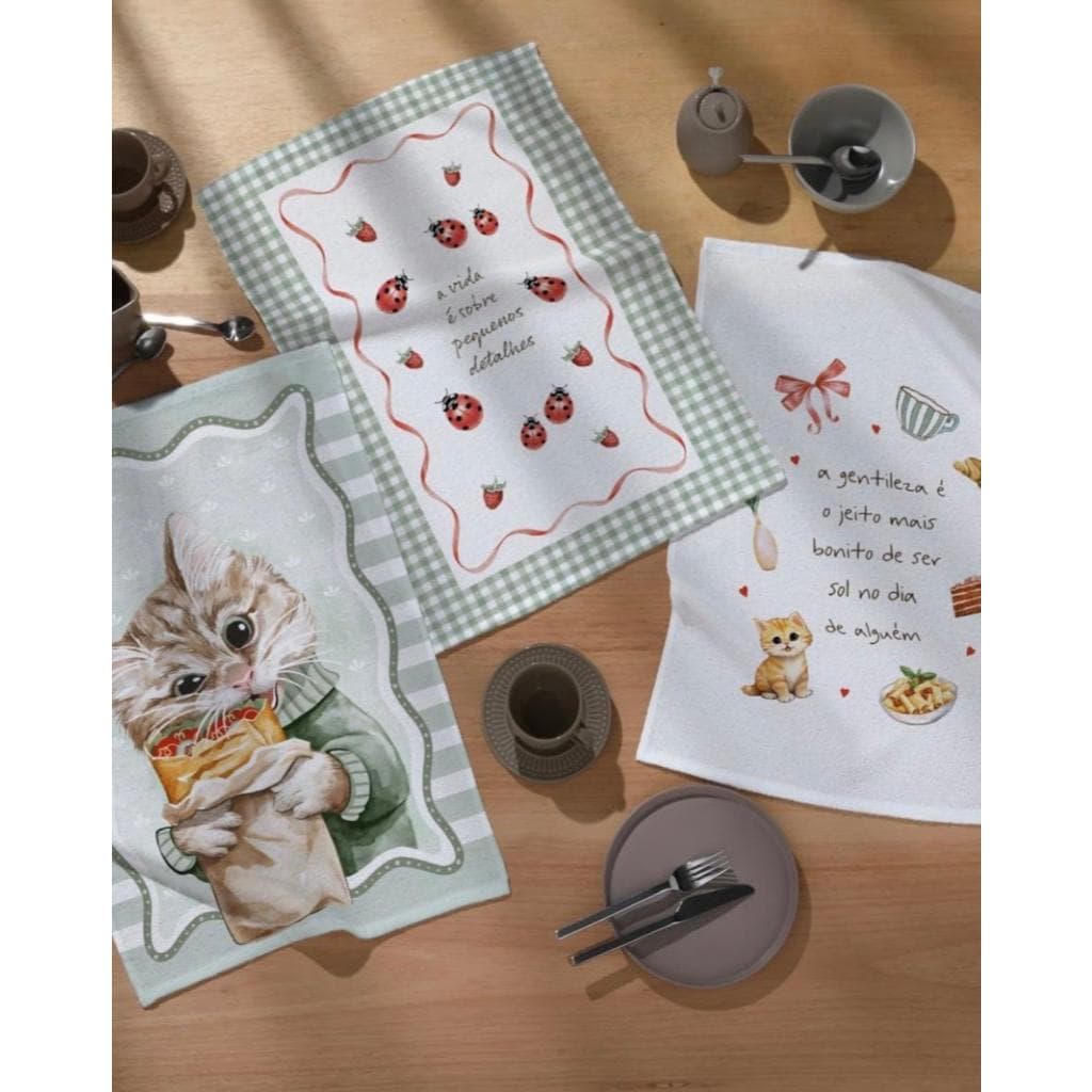Kit com 3 panos de Prato Felpudo Atoalhado da marca Dohler 100% Algodão Fofuras