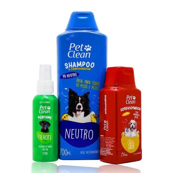 Kit Banho Pet Clean Shampoo + Condicionador + Perfume Para Cães e Gatos Higiene Completa