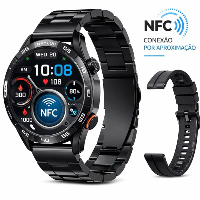 Haylou Solar 5 com NFC BT 5.3 Smartwatch Tela 1,58 pol. Preto