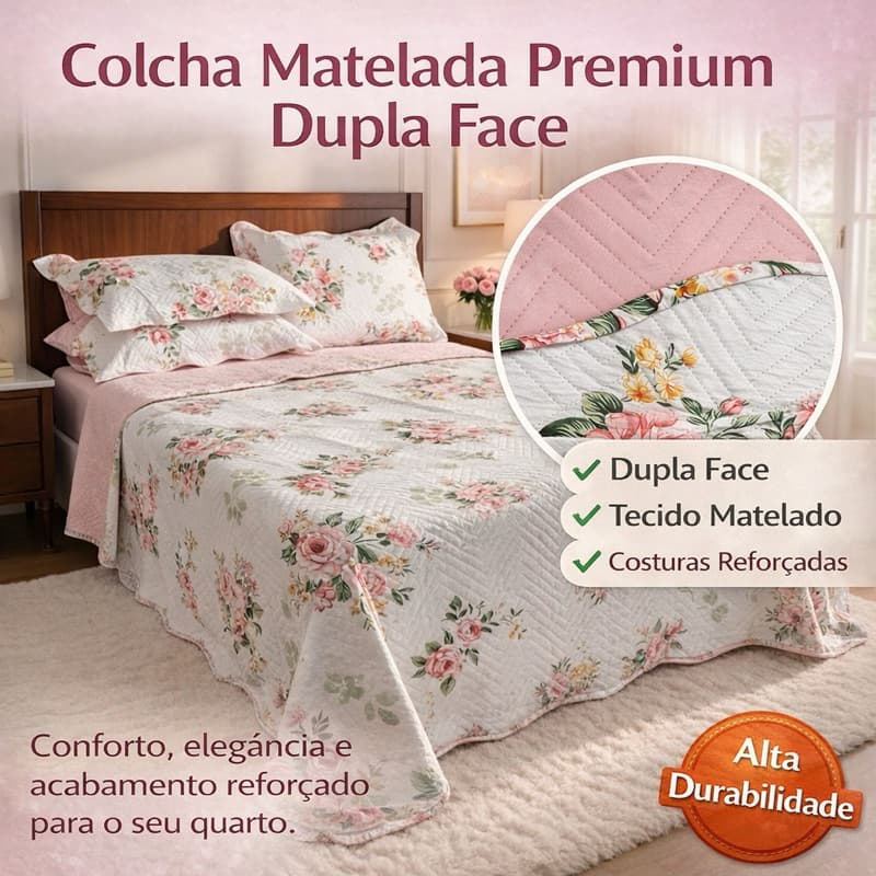 kit Colcha Cobre Leito Queen 3 Peças Dupla Face Estampada Florida Matelado Cama Box