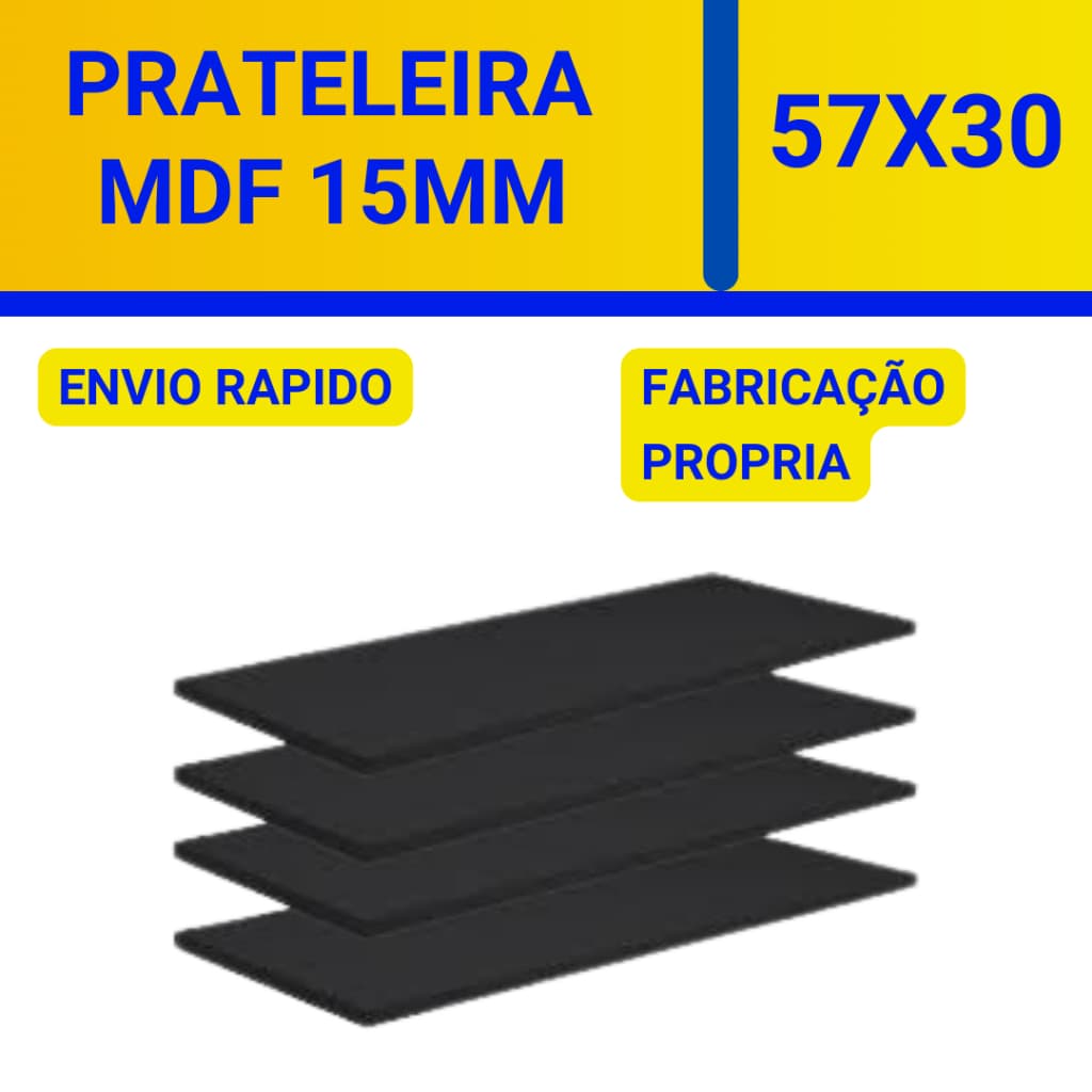 Prateleira Preta 57x30cm 15mm MDF Bancada acompanha fita de borda