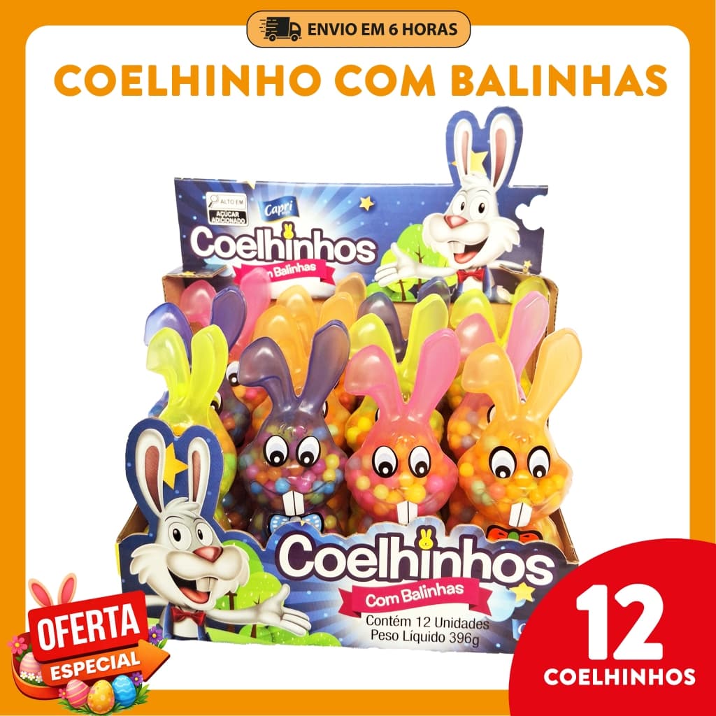 Lembrancinha Páscoa Kit 12 Coelhos com Bala Frutitos Letti Infantil