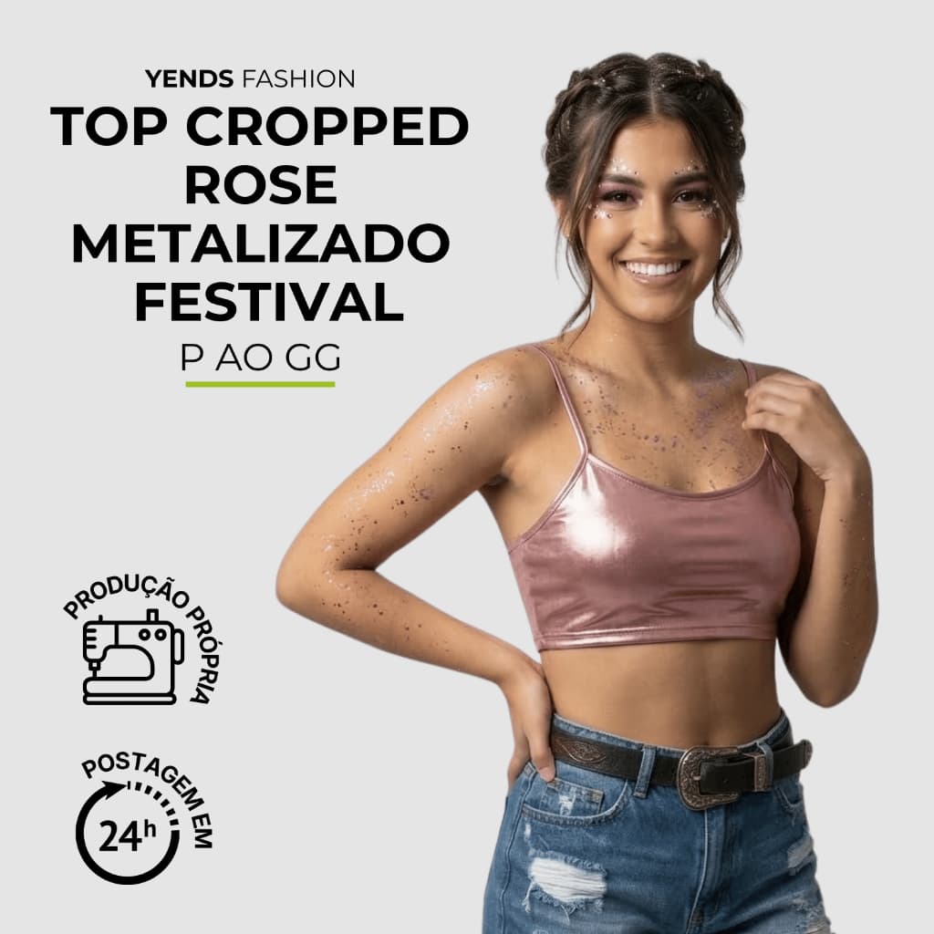 Top Cropped Alcinha Brilho Rosa Metalizado Feminino | Carnaval Festa Balada Verão | Tec Nova York - Tamanho P Ao GG