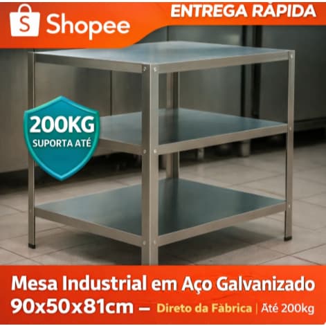 Mesa Industrial em Aço Galvanizado 90x50x81cm – Direto da Fábrica | Até 200kg