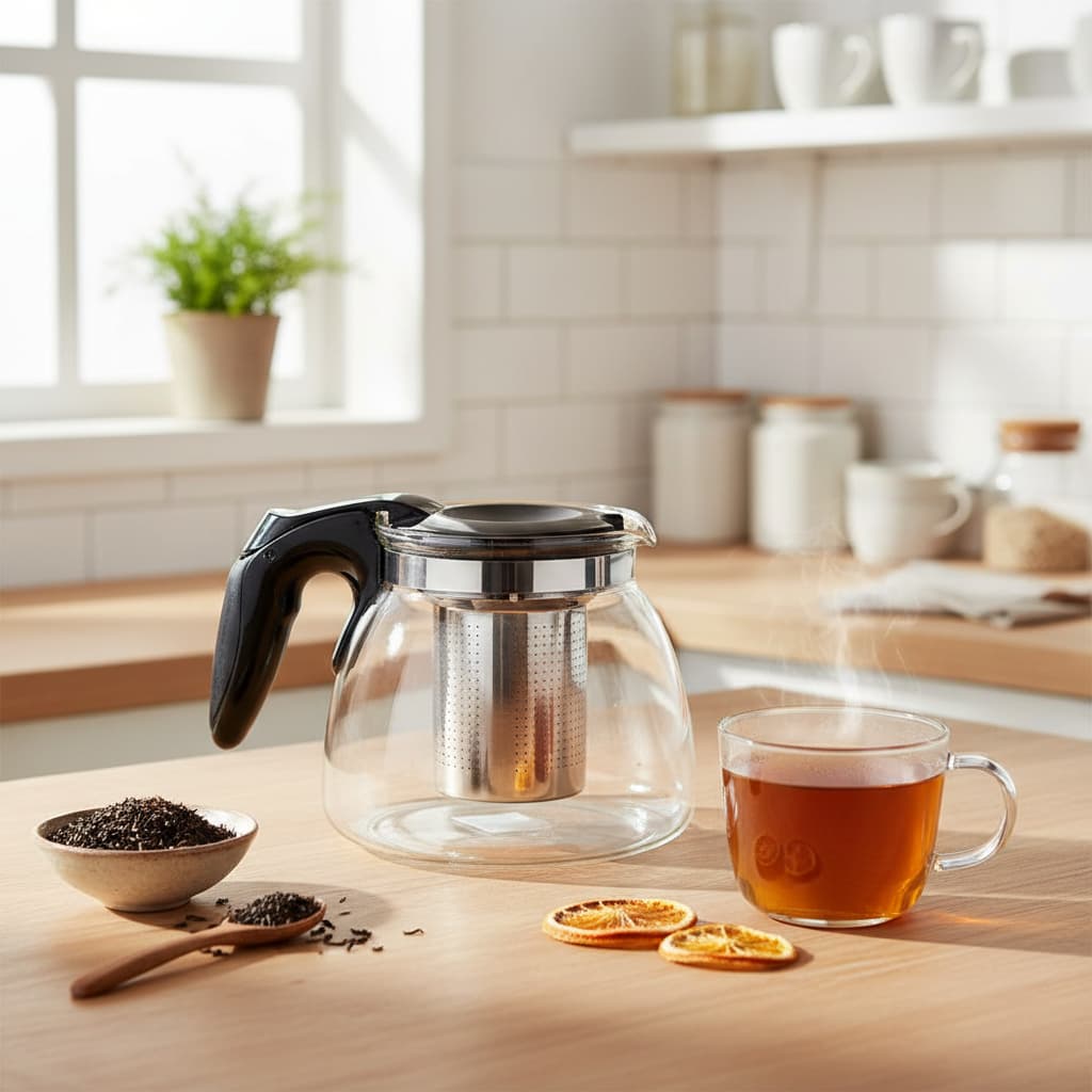 Chaleira de Vidro 350ml Preta –Infusões Elegante Resistente e Ideal para Chá e Café