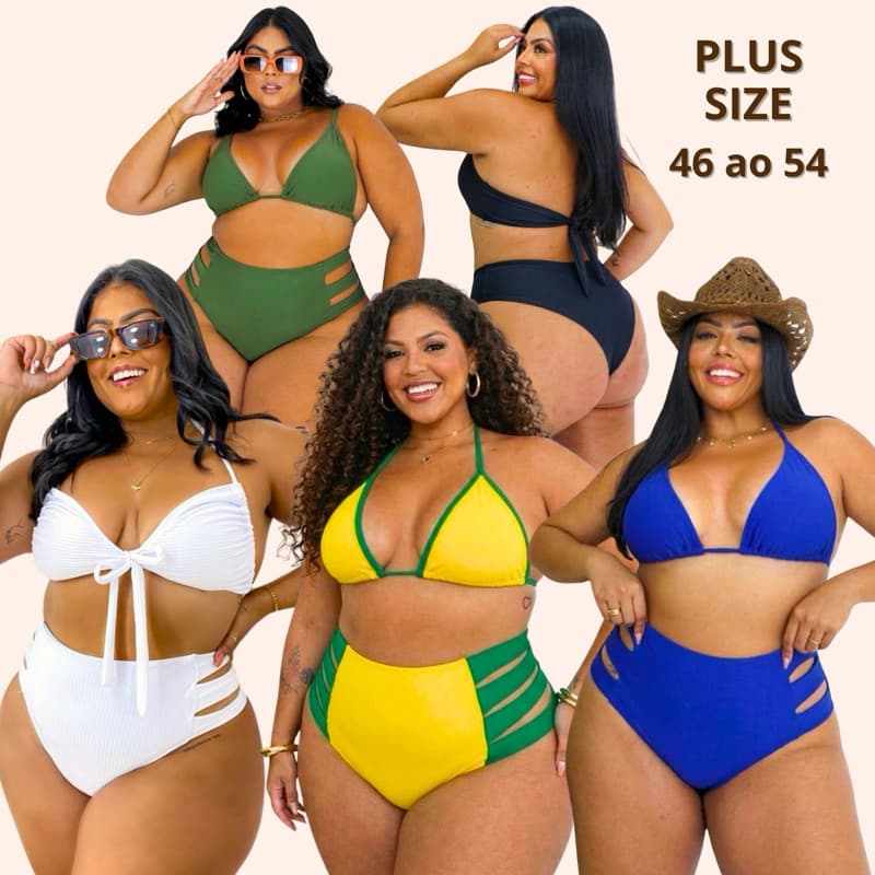 Biquini Cintura Alta Hot Pants Plus Size Feminino Calcinha Top Cortininha de Amarrar Plus Saize