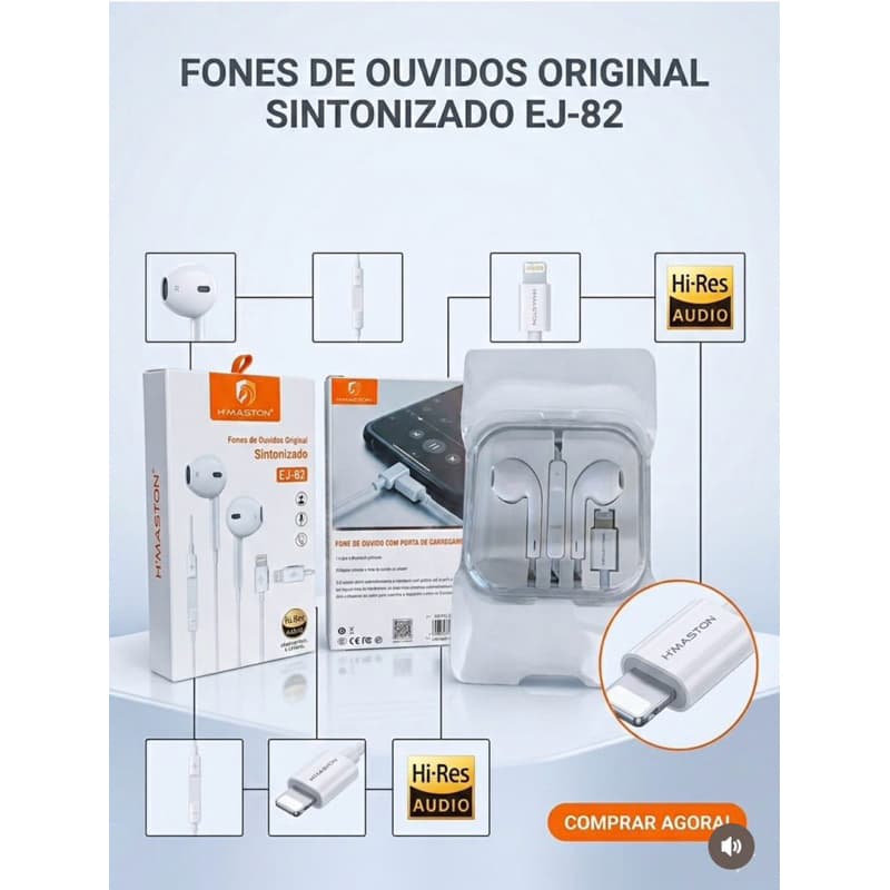 Fone Com Fio Ej-82 H’maston Premium Compatível  Ios Branco