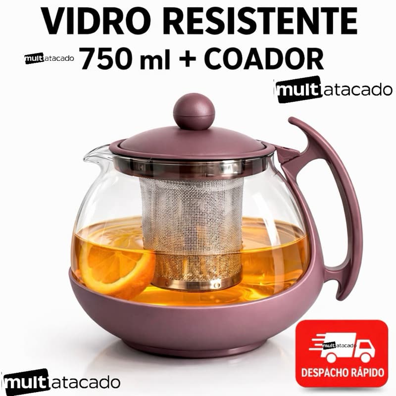 Chaleira Bule Vidro Borossilicato Difusor Aço Inox 750 ml 500ml 350 ml chaleira difusor de char
