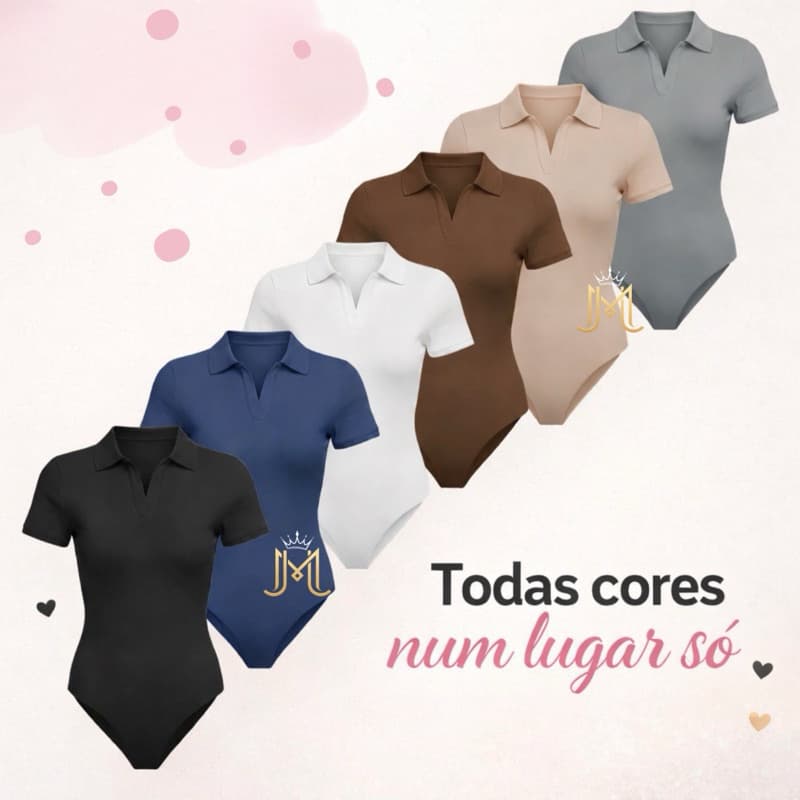 Body Feminino Polo Elegante Manga Curta Suplex Duplo Premium Casual Moda Tendência 2026 Do P ao G2