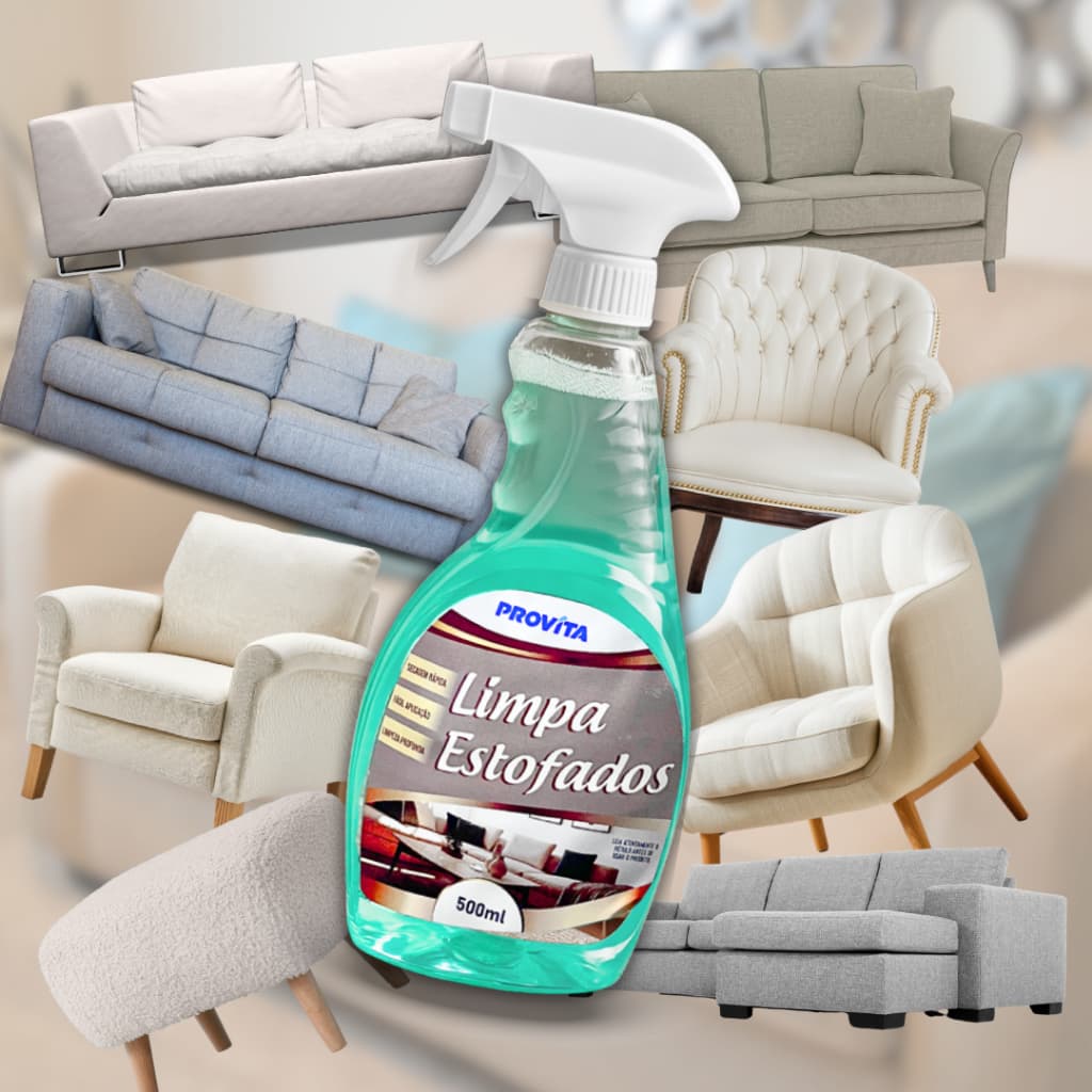 Limpa Estofados a Seco Spray 500ML Espuma Premium Perfumado Sofa Banco Poltrona Limpeza Profunda