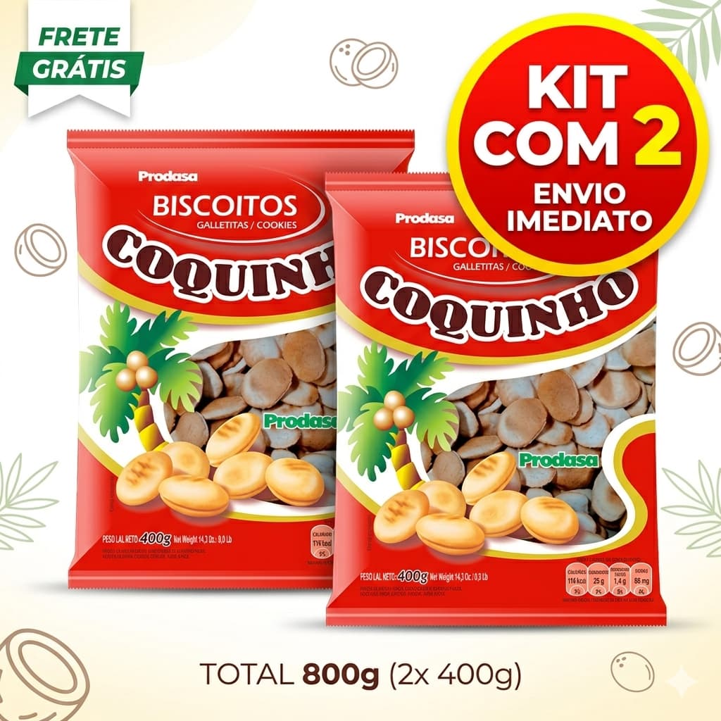 KIT 2 BISCOITO BOLACHA COQUINHO POCAZOI PRODASA 400G