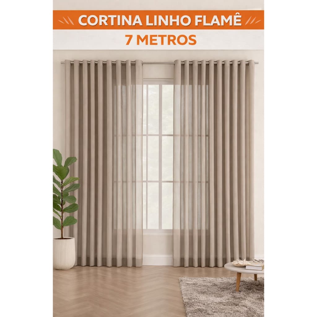 Cortina Linho Flame Gazes de Linho 7 Metros até 2.80 de Altura Elegante Sala e Quarto