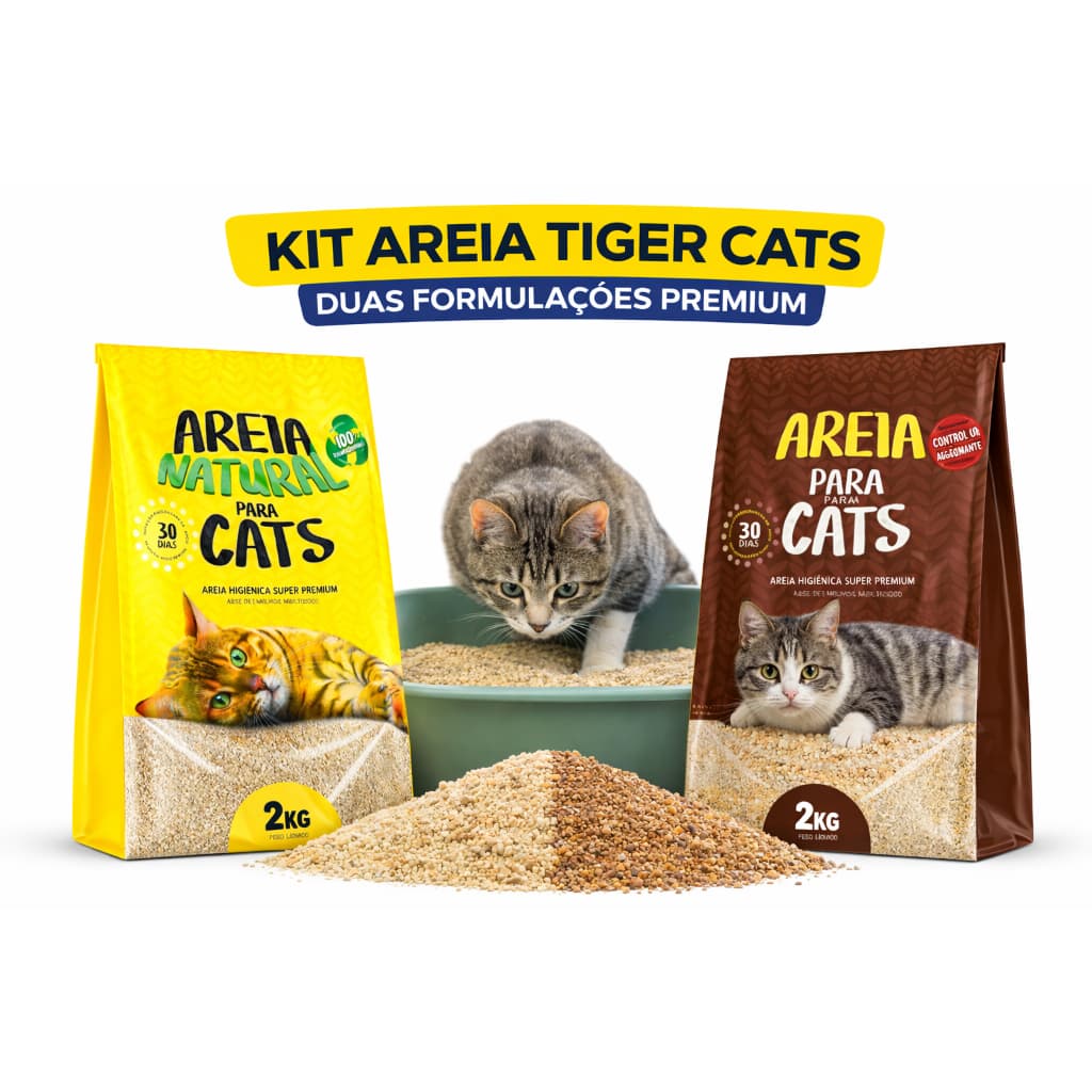 Areia Para Gato Tiger Cats 4kg Mistura Premium Torrão Ultra Rápido Alta Absorção Sem Odor Dura Mais