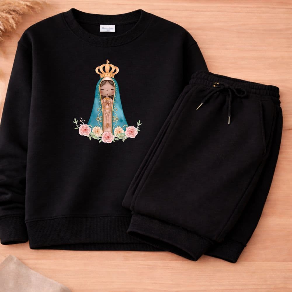 Conjunto moletom infantil e juvenil meninas nossa senhora aparecida blusa de frio e calça moletom premium