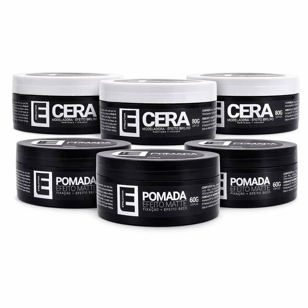 3 UNI CERA MATTE 60G + 3 UNI CERA MODELADORA BRILHO 80G EVOLUTION BARBER
