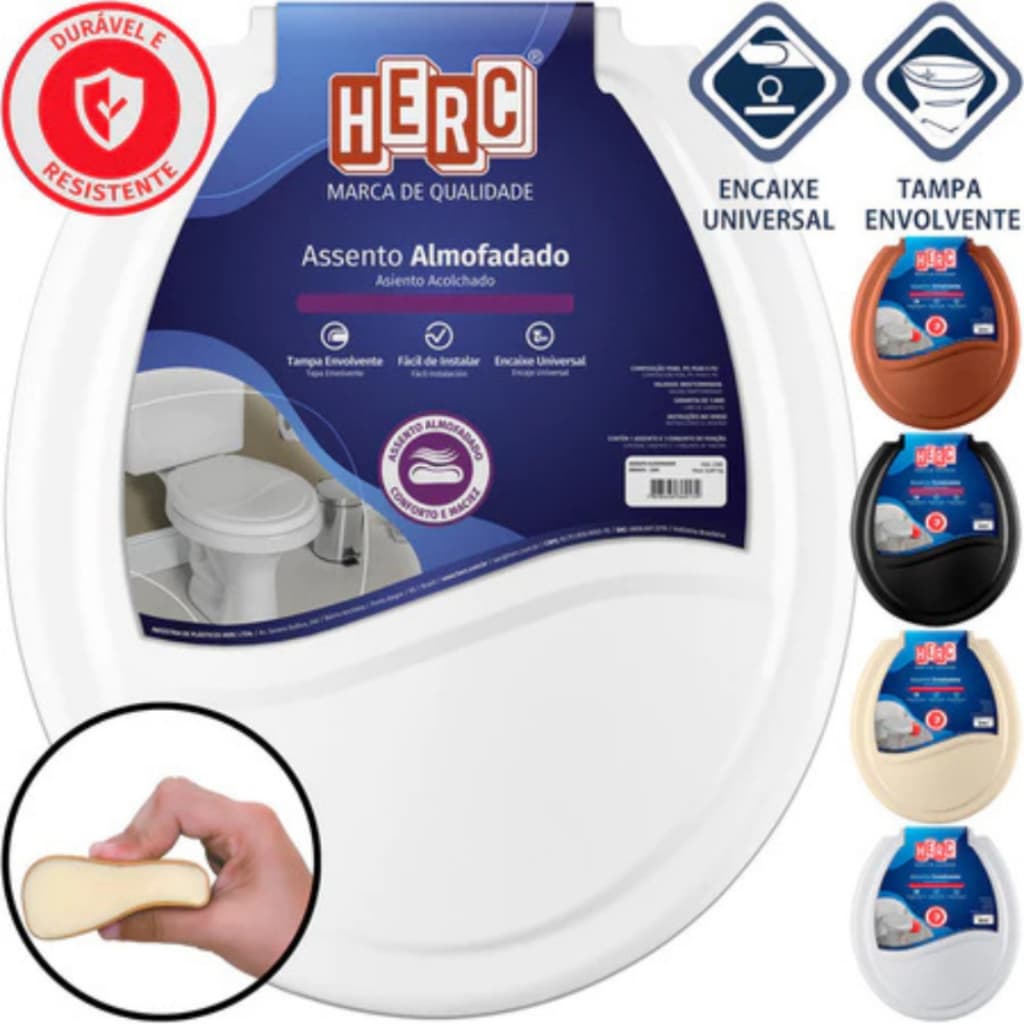 Tampa De Vaso Almofadado Assento Sanitário Oval Herc Universal Logasa Icasa Fiori Roca Deca Celite
