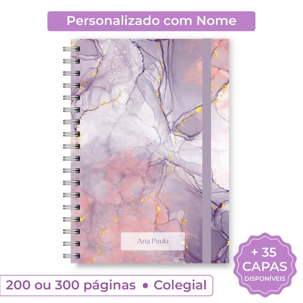 Caderno Escolar Colegial Personalizado com Nome | Caderno Colegial Capa Dura 200 ou 300 Páginas