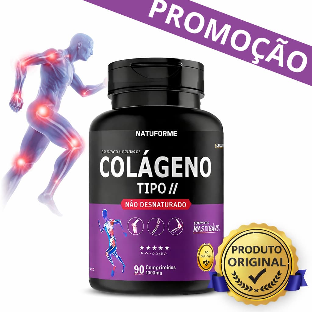 Colágeno Tipo 2 Não Desnaturado Original 90 Comprimidos Mastigáveis - (POTE PARA 3 MESES)