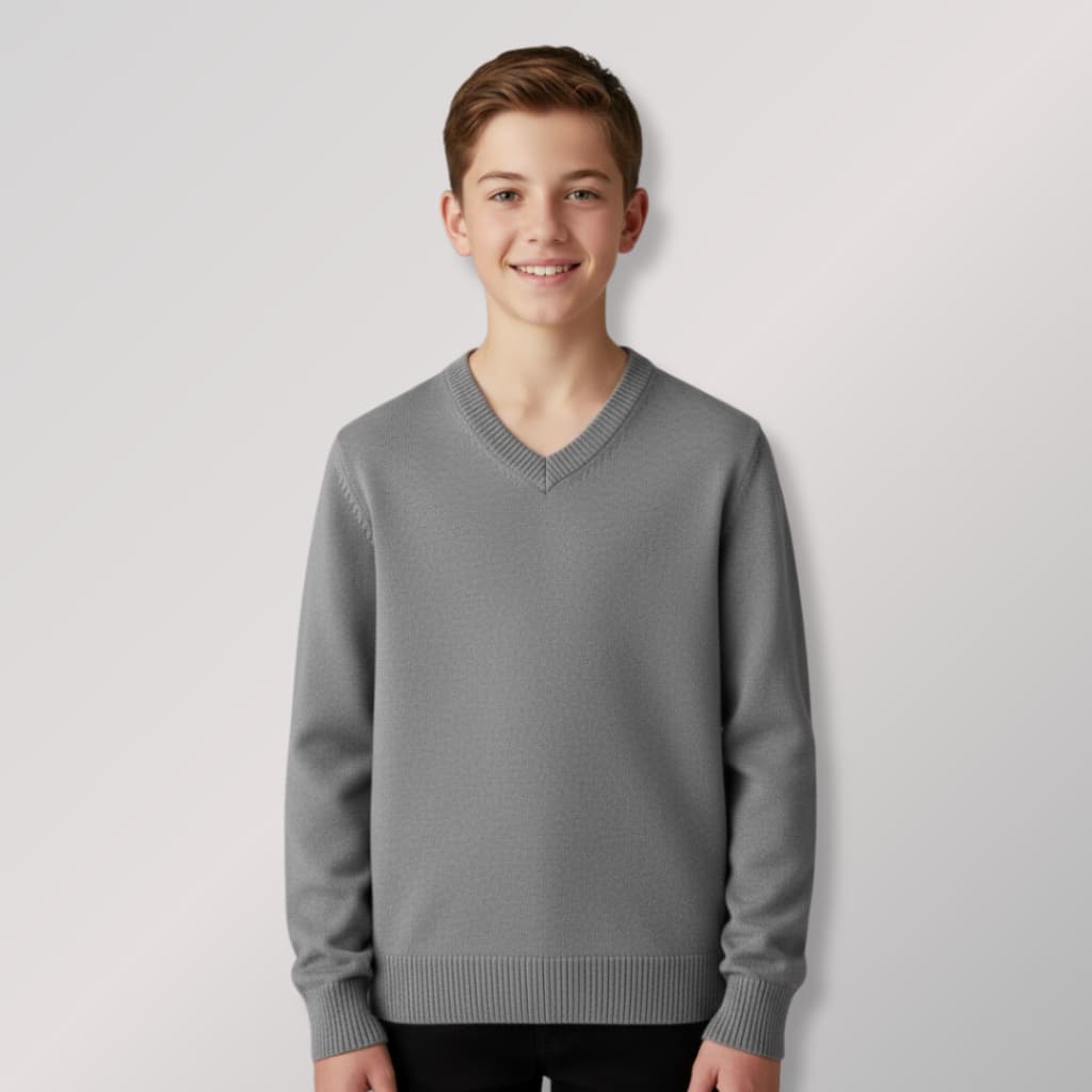 Blusa Suéter Manga Longa em Tricô com Decote V e Acabamento Canelado