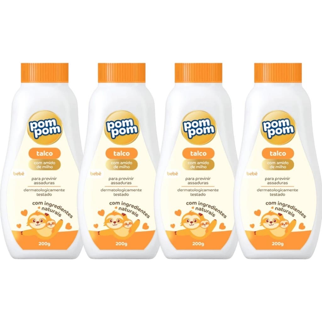 Kit 4 Talco Para Bebe Com Amido De Milho 200g - Pom Pom