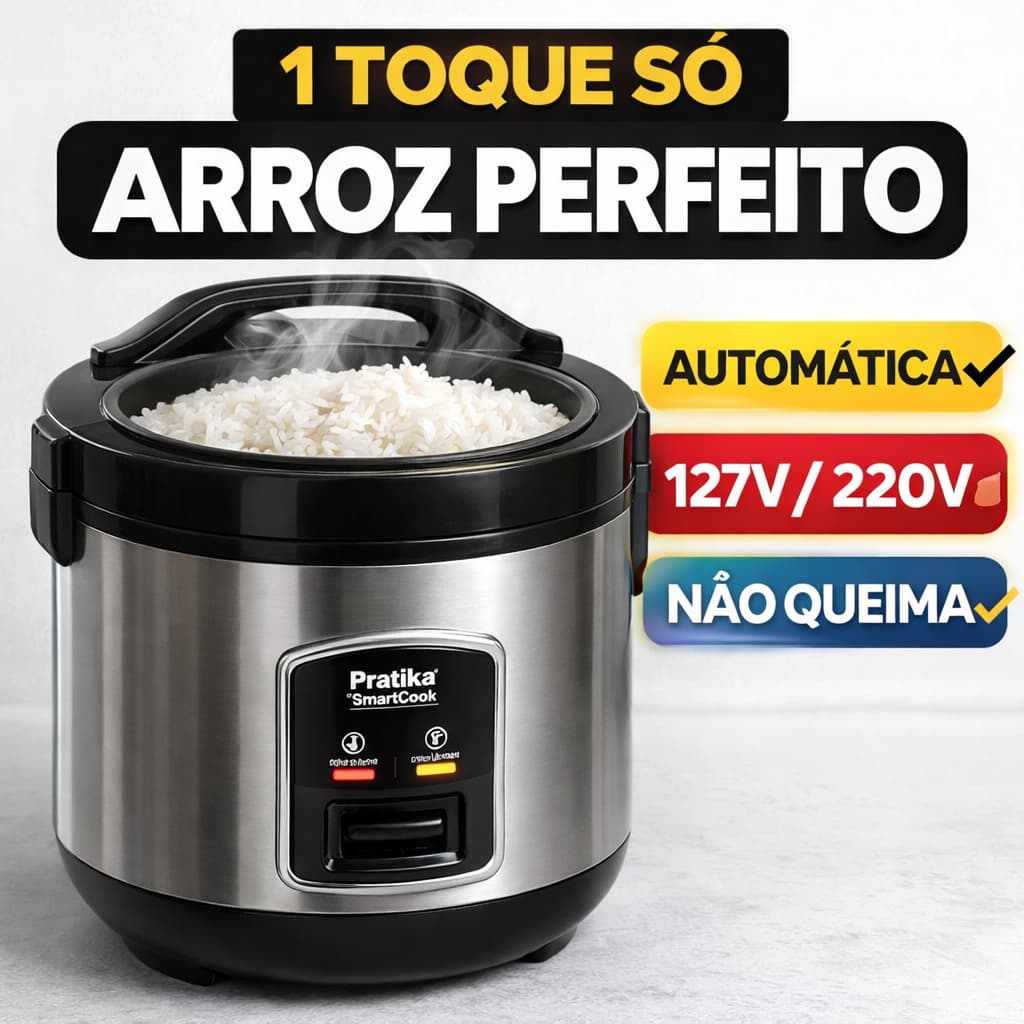 Panela de Arroz Elétrica 1L Automática 127V/220V Pratika SmartCook Antiaderente Vapor Cozinha Fácil
