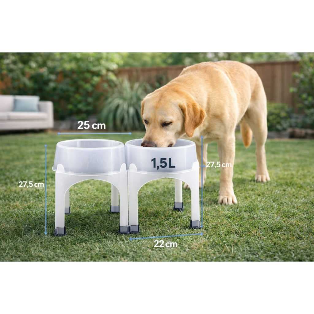 Comedouro Elevado Alto 1,5L 27,5cm Para Cães Grandes Anti-Formiga Postura Correta Cor Natural