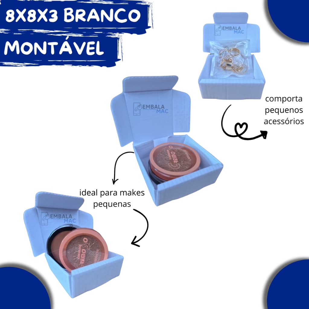 100 Caixas De Papelão Branco Bijouteria 8x8x3 Montável Envios