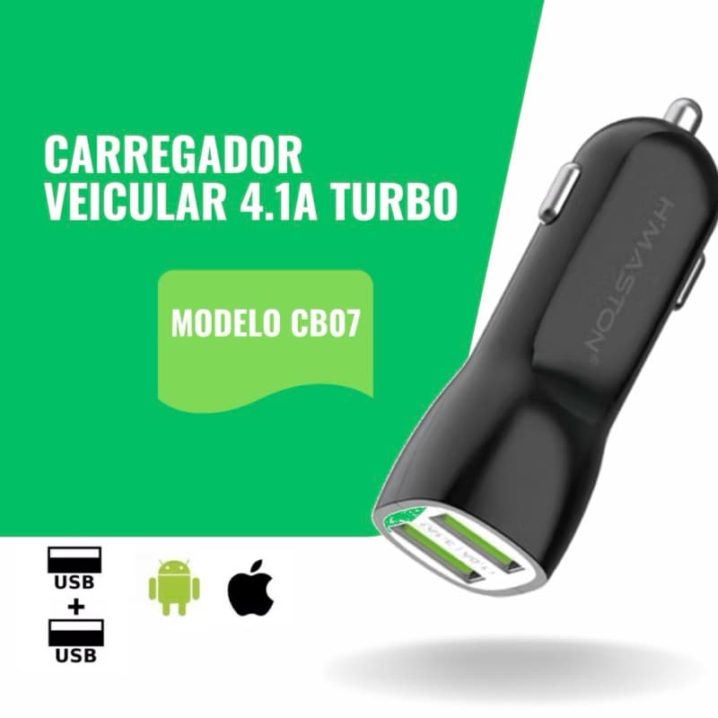 Carregador Veicular Turbo 4.1A H’Maston CB07 | 2 entradas USB Ultra Rápido