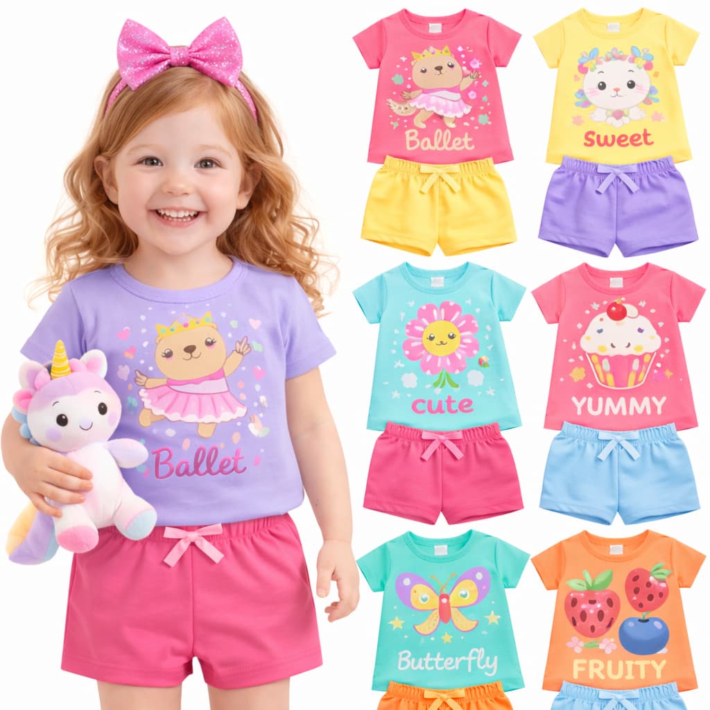Kit Sortidos 2 ou 6 peças Roupa Infantil Menina Verão Conjunto Infantil Menina Roupa Feminina de Verão Entrega Rápida