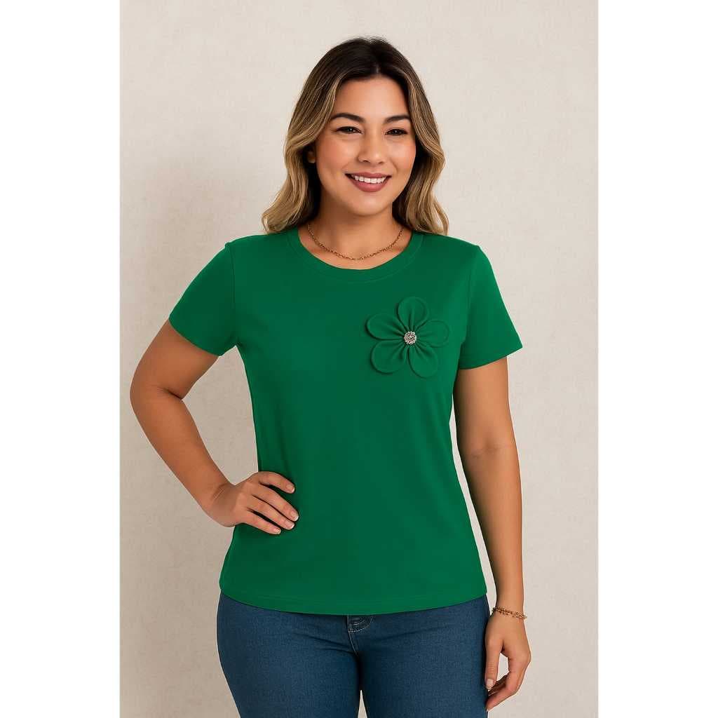 Blusa Feminina com Detalhe Flor 3D – Elegante e Confortável