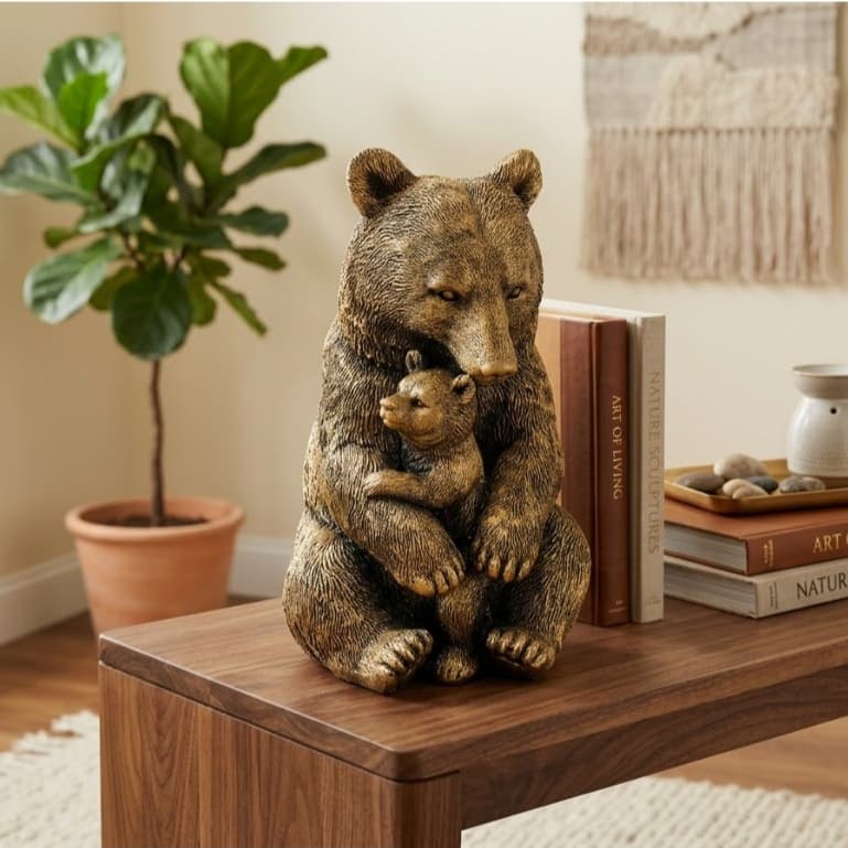DECORAÇÃO ELEGANTE ESTATUETA URSO FAMILIA TRANSMITE CUIDADO E FAMILIA