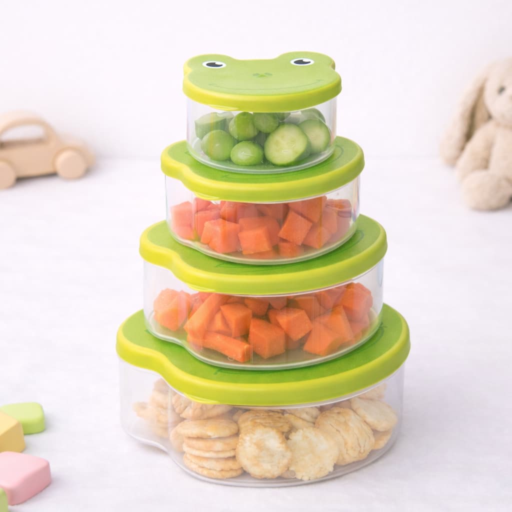 Kit 4 Potes Infantil Sapo com Tampa | Lancheira, Snacks e Organização Baby – Lyor