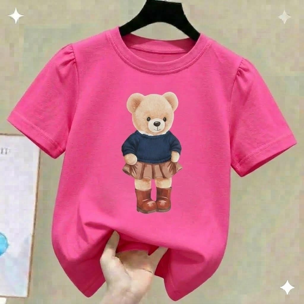 Camiseta De Algodão Infantil Feminina Ursinho T-shirt Kids