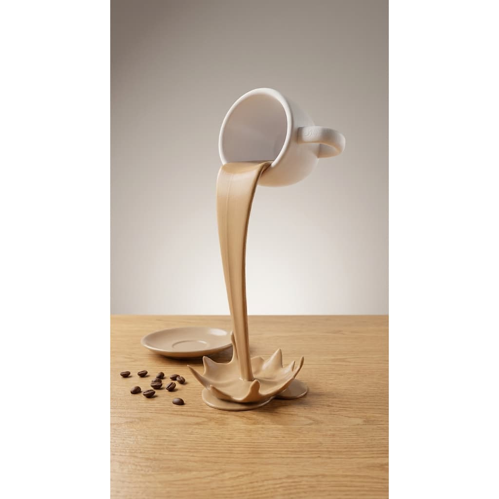 Enfeite Decorativo Porta Café Criativo Escultura Xícara Derramando Café – Decoração Moderna para Cantinho do Café